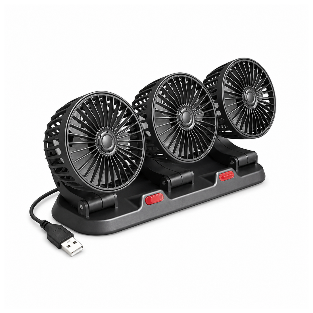 USB Car Fan – 3-Head 360° Rotating Cooling Fan for Cars